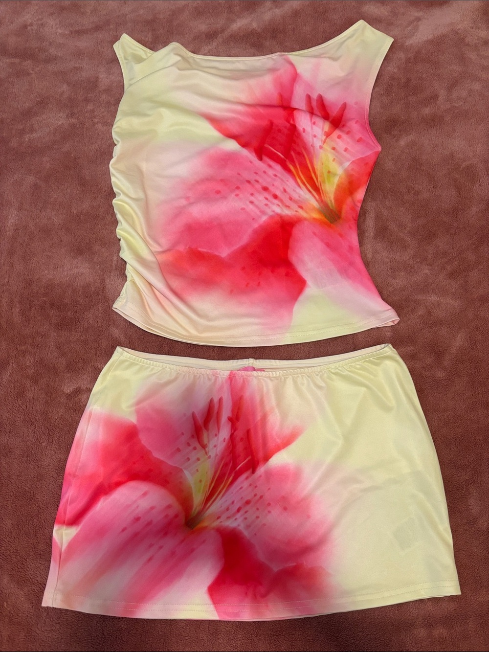 NWOT Edikted Floral Tank Top and Skirt Set - Pink and Yellow Floral